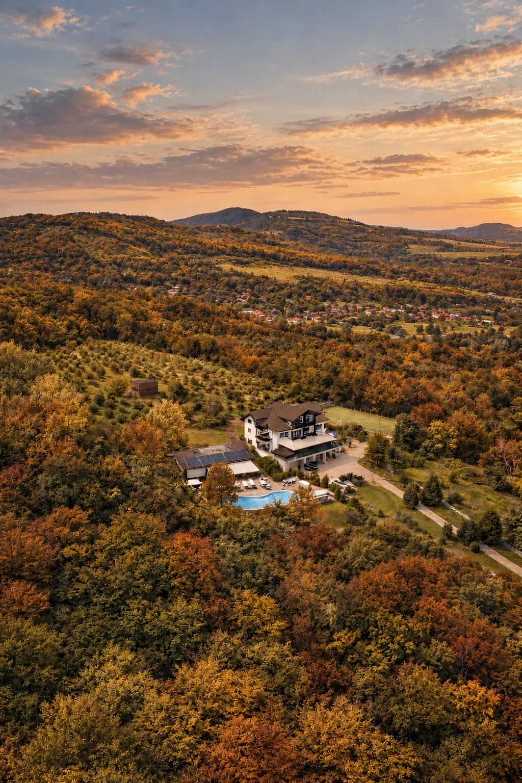 Aerial view of Manoria Estate in autumn
