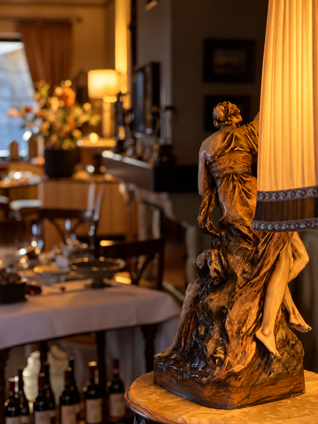 Interior statue and salon detail of the manor