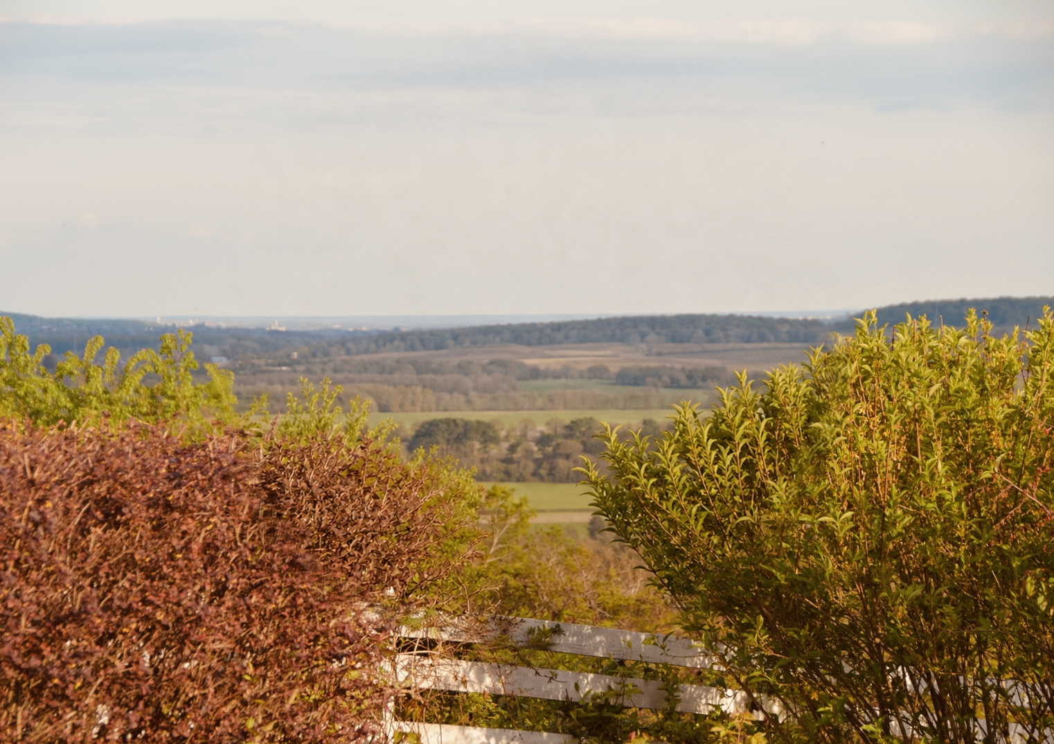 View across the fields and distant hills from the estate fence